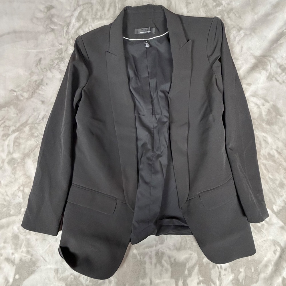 White House Black Market Womens Black Open Front Blazer Jacket Size 14